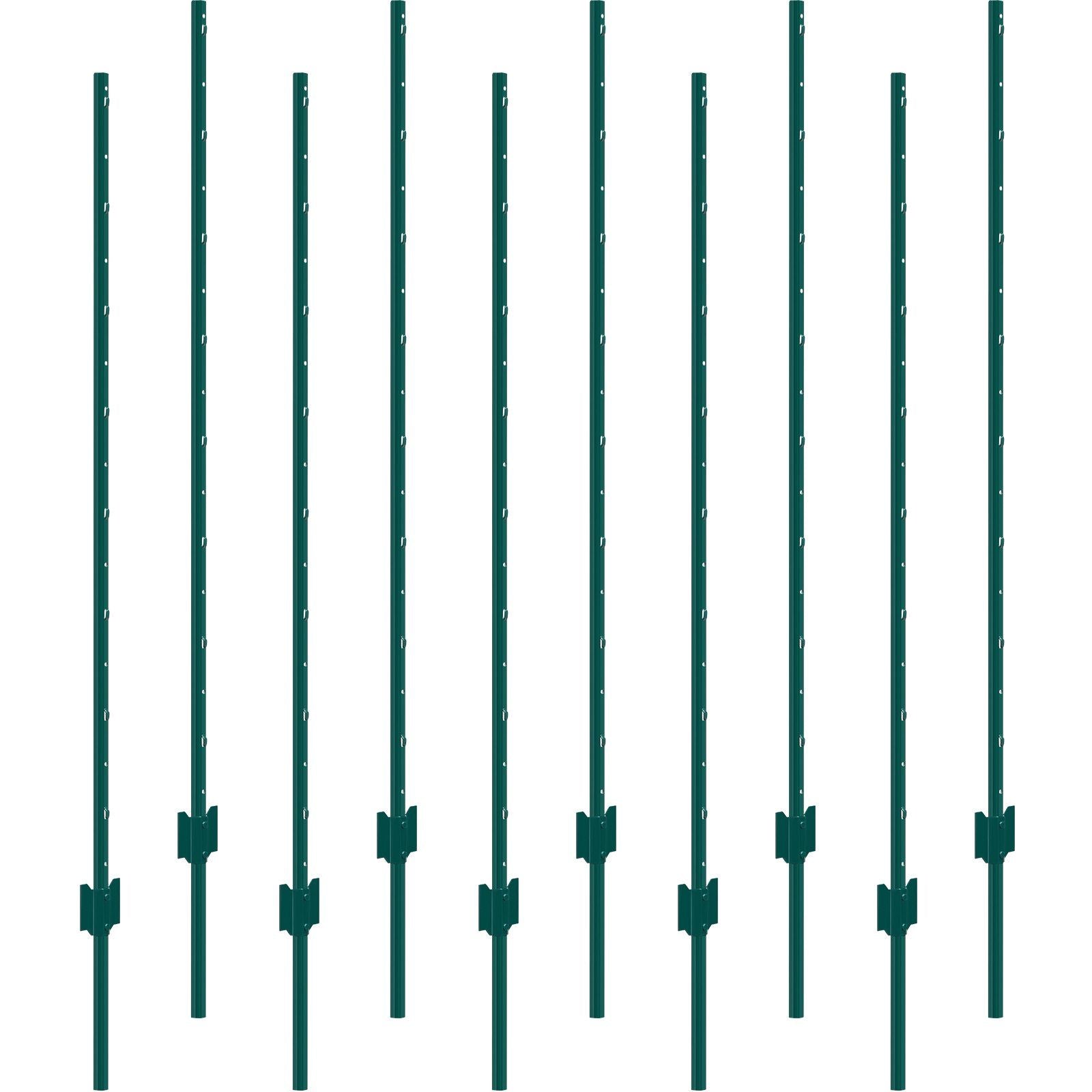 5 Feet Fence Post 10 Pack T-Post Heavy Duty Metal Fence Posts Green