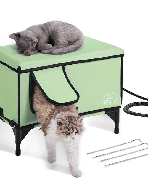 Load image into Gallery viewer, Elevated Heated Cat House Cuboid Kitty Shelter with Heated Pad Green (L)
