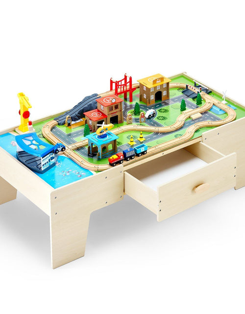 Load image into Gallery viewer, Train Table 62 Pieces Wooden Kids Activity Table with Large Storage Drawer
