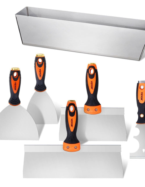 Load image into Gallery viewer, 6PCS Drywall Knife Set , Stainless Steel Paint Scraper Putty Knife 3'' 4'' 6'' 8'' 12'' with Mud Pan
