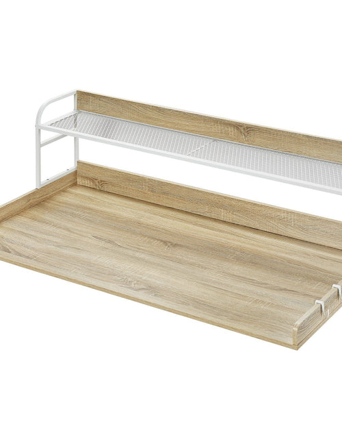Load image into Gallery viewer, Washer Dryer Countertop with Shelf, 27" Depth x 54" Width Laundry Countertop Wood Topper with Edge Rails &amp; Non-Slip Pads Oak
