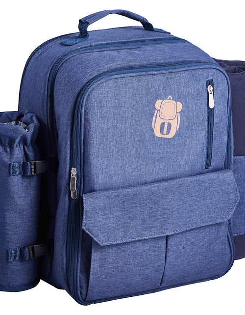 Load image into Gallery viewer, Beach Picnic Backpack Bag for 4 Person with Cooler Compartment Navy Blue
