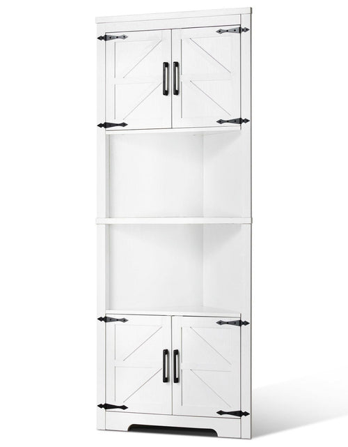 Load image into Gallery viewer, 68" Corner Storage Cabinet with 4 Wooden Doors &amp; Adjustable Shelves White
