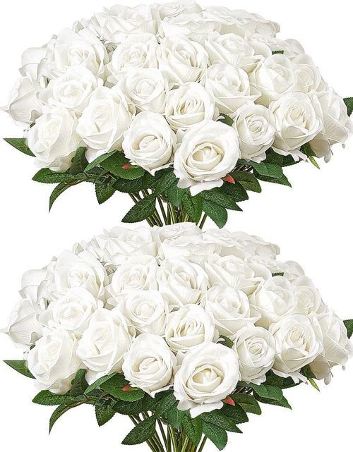 Load image into Gallery viewer, 60 Pcs White Roses Artificial Flowers Realistic Bouquet for Xmas Home Decor
