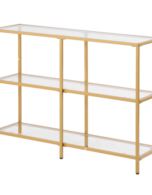 Load image into Gallery viewer, 3-Tier Glass Console Table, Modern Rectangle Sofa Side Table with Tempered Glass Top and Iron Legs, Golden Consloe Desk with Anti-Tip Device for Living Room, Hallway, Entryway, Foyer, Golden
