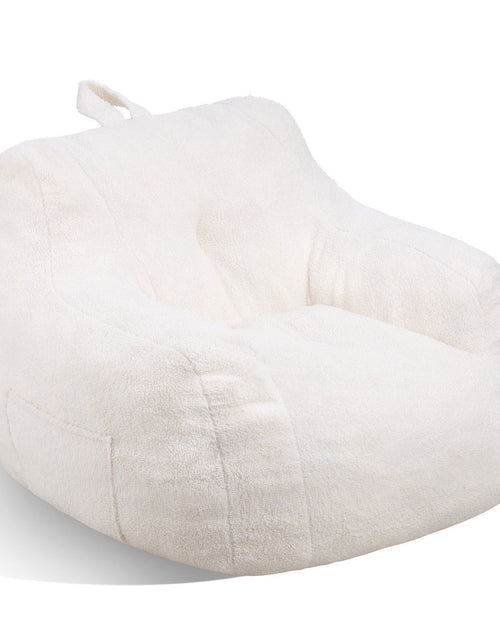 Load image into Gallery viewer, Bean Bag Chair, 3 feet Bean Bag Chair with Soft Armrests and Storage Pocket, 25D Memory Foam Filled with Soft Teddy Velvet Cover, Bean Bag for Bedroom or Playroom, White

