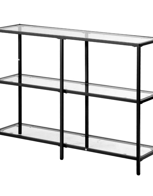 Load image into Gallery viewer, 3-Tier Glass Console Table, Modern Rectangle Sofa Side Table with Tempered Glass Top and Iron Legs, Golden Consloe Desk with Anti-Tip Device for Living Room, Hallway, Entryway, Foyer, Black
