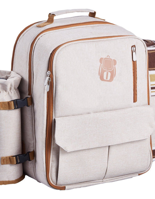 Load image into Gallery viewer, Beach Picnic Backpack Bag for 4 Person with Cooler Compartment Blanket
