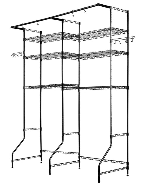 Load image into Gallery viewer, Over The Washer and Dryer Storage Shelf, 6 Tier Laundry Room Drying Rack with Hanger Rod and Hooks, Adjustable Over Washer and Dryer Shelves, Laundry Room Shelf Storage Space Saver, Black
