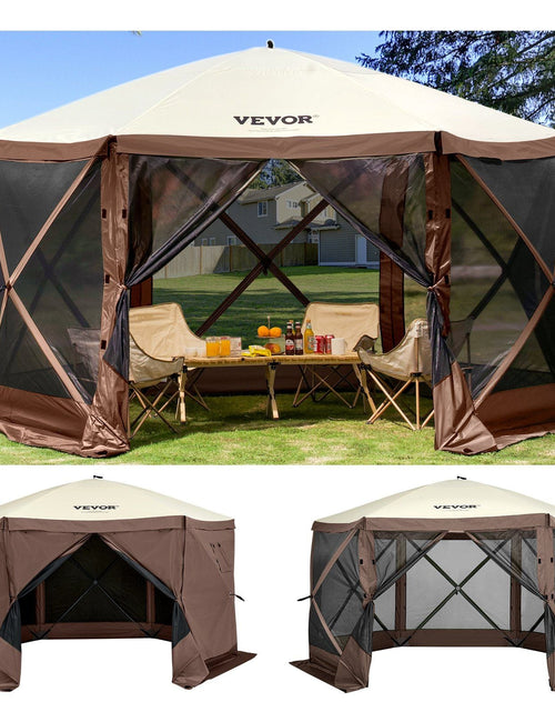 Load image into Gallery viewer, Camping Gazebo Screen Tent, 12*12ft, 6 Sided Pop-up Canopy Shelter Tent with Mesh Windows, Portable Carry Bag, Stakes, Large Shade Tents for Outdoor Camping, Lawn and Backyard, Brown/Beige
