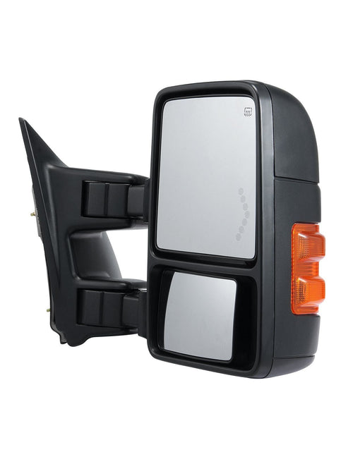 Load image into Gallery viewer, Towing Mirrors, Left &amp; Right Pair Set for 2008-2016 Ford F250 F350 F450 F550, Power Heated with Signal Light, Plane &amp; Convex Glass, Manual Controlling Telescoping Folding, Heating Defrost, Black
