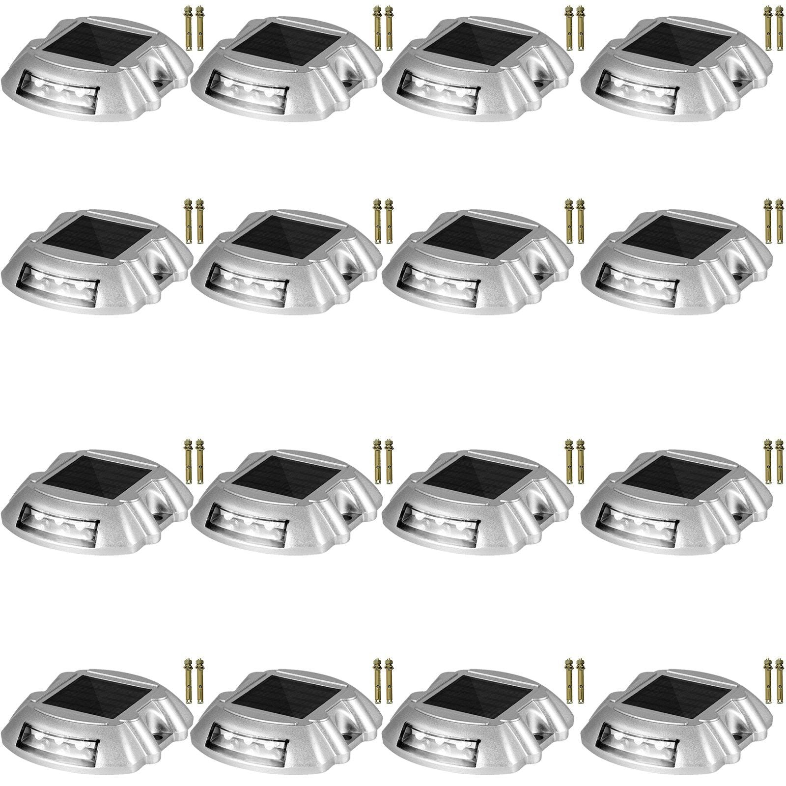 Driveway Lights 16-Pack Solar Driveway Lights Bright White with Screw Solar Deck Lights Outdoor Waterproof Wireless Dock Lights 6 LEDs for Path Warning Garden Walkway Sidewalk Steps