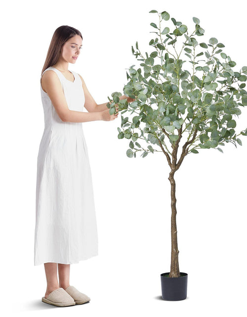 Load image into Gallery viewer, Artificial Eucalyptus Tree, 6 FT Tall Faux Plant, Secure PE Material &amp; Anti-Tip Tilt Protection Low-Maintenance Plant, Lifelike Green Fake Potted Tree for Home Office Decor Indoor Outdoor
