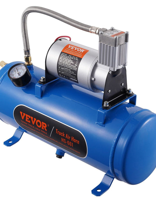 Load image into Gallery viewer, 12V Air Compressor with Tank 1.6 Gallon/6 L, Train Horn Air Compressor, 120 psi Working Pressure Onboard Air Compressor System for Train Air Horns, Inflating Tires, Air Mattresses
