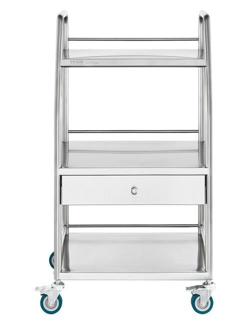 Load image into Gallery viewer, Lab Serving Cart, 3 Layers Stainless Steel Utility Rolling Cart, Medical Cart with A Drawer, Dental Utility Cart with Lockable Wheels, for Laboratory, Hospital, Dental Use
