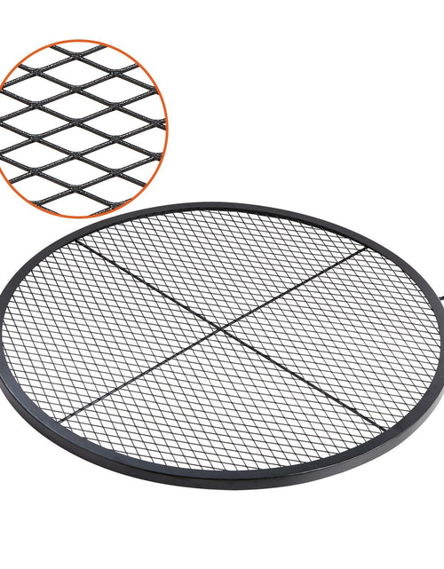 Load image into Gallery viewer, X-Marks Fire Pit Grill Grate, Round Cooking Grate, Heavy Duty Steel Campfire BBQ Grill Grid with Handle and Support X Wire, Portable Camping Cookware for Outside Party &amp; Gathering, 36 Inch Black
