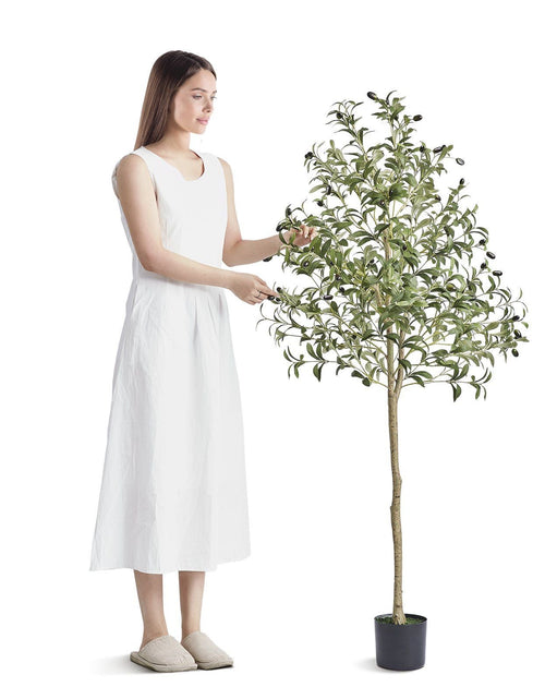 Load image into Gallery viewer, Artificial Olive Tree, 5 FT Tall Faux Plant, Secure PE Material &amp; Anti-Tip Tilt Protection Low-Maintenance Plant, Lifelike Green Fake Potted Tree for Home Office Warehouse Decor Indoor Outdoor
