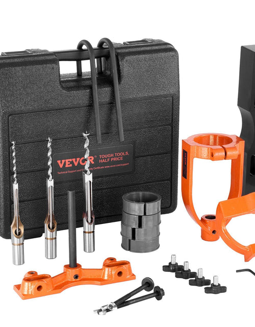 Load image into Gallery viewer, Mortising Attachment for Drill Press, 4 Model Drills Square Hole Chisel Set, Bench Drill Locator Set Mortise and Tenon Tools with 5 Bushings, for Woodworking Mortising Tenoning Drilling Machine
