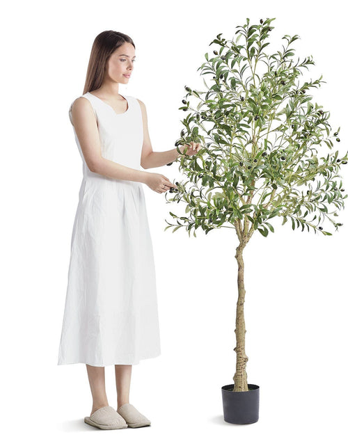 Load image into Gallery viewer, Artificial Olive Tree, 6 FT Tall Faux Plant, Secure PE Material &amp; Anti-Tip Tilt Protection Low-Maintenance Plant, Lifelike Green Fake Potted Tree for Home Office Warehouse Decor Indoor Outdoor
