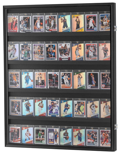Load image into Gallery viewer, 35 Graded Sports Card Display Case, 24.3x30.5x2.1 in, Baseball Card Display Frame with 98% UV Protection Clear View PC Glass, Lockable Wall Cabinet for Football Basketball Hockey Trading Card
