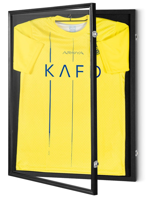 Load image into Gallery viewer, Jersey Display Frame Case, 23.3 x 31.2 x 1.5 in, Large Lockable Sport Jersey Shadow Box with 98% UV Protection PC Glass and Hangers, for Baseball Basketball Football Hockey Shirt and Uniform
