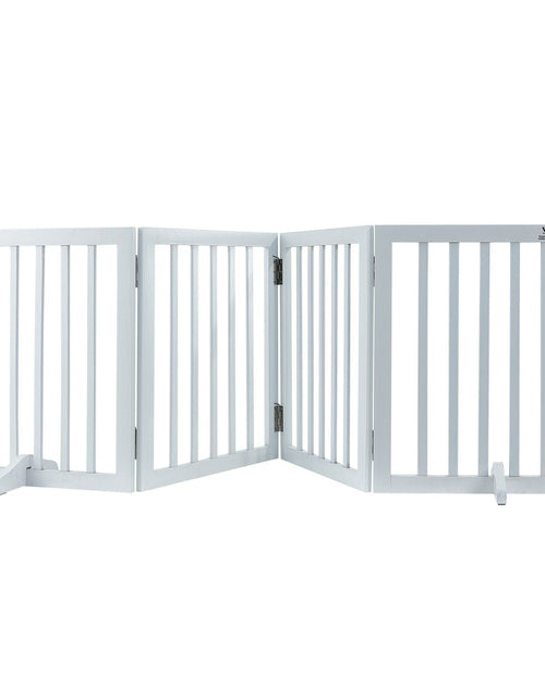 Load image into Gallery viewer, Free Standing Dog Gate, 24" H x 80.3" W Freestanding Pet Gate, 4 Panels Foldable Dog Gate for Wide and Narrow Passageways, Expandable Dog Barrier with Silent Foot Support for Indoor, White
