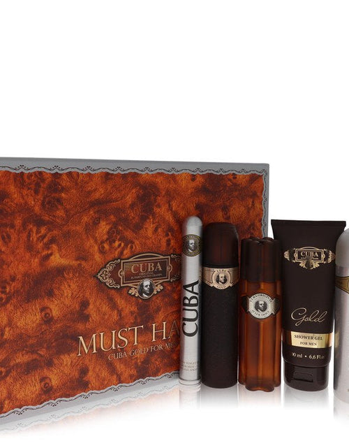 Load image into Gallery viewer, Cuba Gold by Fragluxe Gift Set - 3.3 oz Eau De Toilette Spray + 3.3 oz After Shave Spray + 6.7 oz Body Deodorant Spray + 6.7 oz Shower Gel + 1.17 oz EDT Spray
