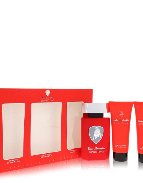 Load image into Gallery viewer, Lamborghini Sportivo by Tonino Lamborghini Gift Set - 4.2 oz Eau De Toilette Spray + 3.4 oz Shower Gel + 3.4 oz After Shave Balm
