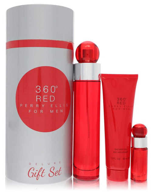 Load image into Gallery viewer, Perry Ellis 360 Red by Perry Ellis Gift Set - 3.4 oz Eau De Toilette Spray + .25 oz Mini EDT Spray + 3 oz Shower Gel in Tube Box
