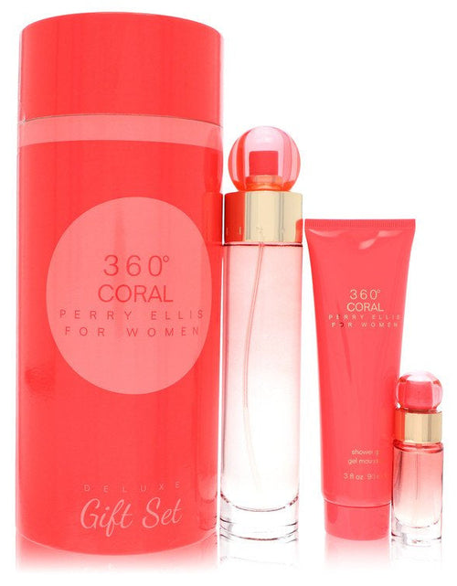 Load image into Gallery viewer, Perry Ellis 360 Coral by Perry Ellis Gift Set - 3.4 oz Eau de Parfum Spray + .25 oz Mini EDP Spray + 3 oz Shower Gel
