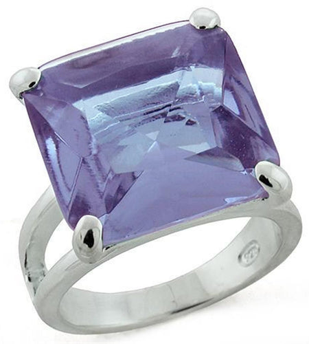 LOAS1203 - High-Polished 925 Sterling Silver Ring with Synthetic Synthetic Glass in Light Amethyst
