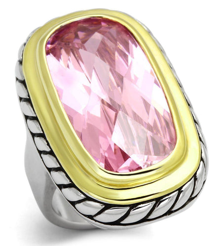 LOA841 - Reverse Two-Tone Brass Ring with AAA Grade CZ in Rose