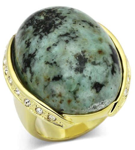 LOA844 - Gold Brass Ring with Semi-Precious Turquoise in Sea Blue