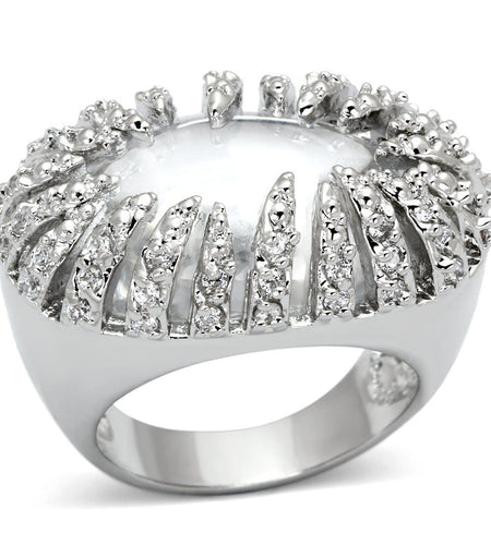LOA858 - Rhodium Brass Ring with AAA Grade CZ in Clear