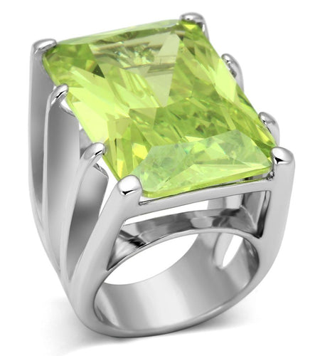 LOA854 - Rhodium Brass Ring with AAA Grade CZ in Apple Green color