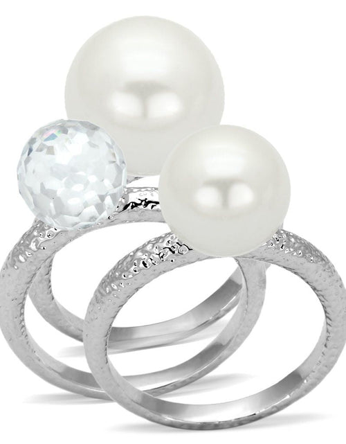 Load image into Gallery viewer, LOA834 - Rhodium Brass Ring with Synthetic Pearl in White
