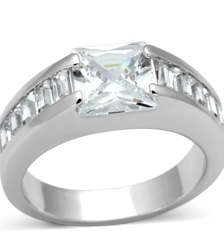 LOA843 - Rhodium Brass Ring with AAA Grade CZ in Clear