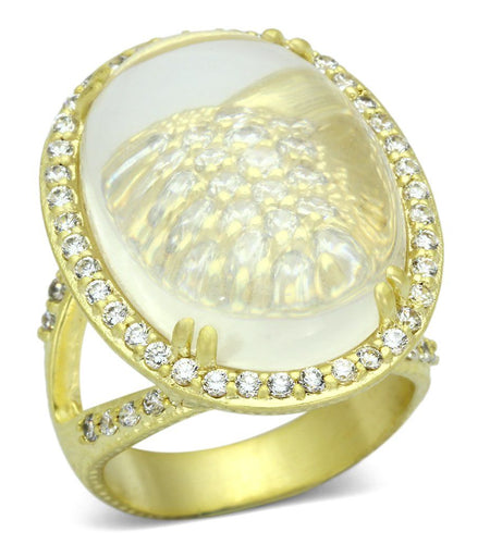 LOA837 - Matte Gold Brass Ring with Synthetic Synthetic Glass in Clear