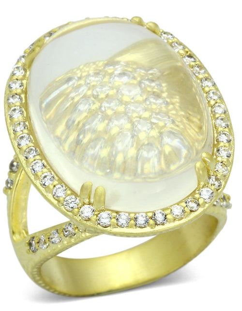 Load image into Gallery viewer, LOA837 - Matte Gold Brass Ring with Synthetic Synthetic Glass in Clear
