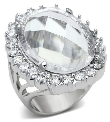LOA836 - Rhodium Brass Ring with Synthetic Synthetic Glass in Clear