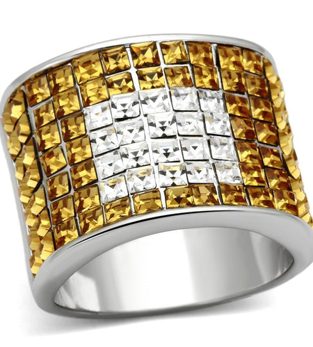 LOA839 - Rhodium Brass Ring with Top Grade Crystal in Topaz