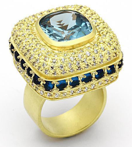 LOA860 - Matte Gold Brass Ring with Synthetic Spinel in London Blue