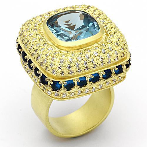 Load image into Gallery viewer, LOA860 - Matte Gold Brass Ring with Synthetic Spinel in London Blue
