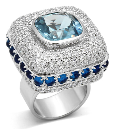 LOA861 - Rhodium Brass Ring with Synthetic Spinel in London Blue