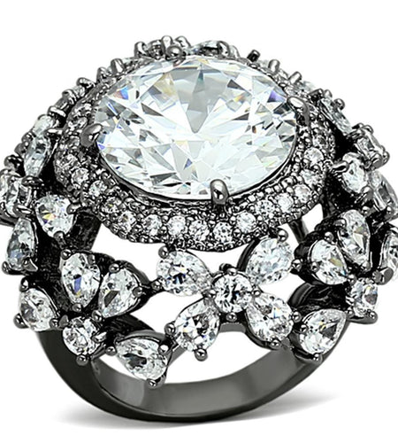 LOA874 - Ruthenium Brass Ring with AAA Grade CZ in Clear