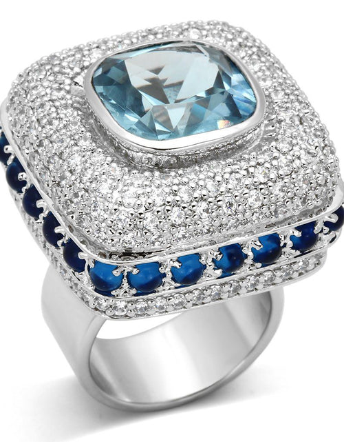 Load image into Gallery viewer, LOA861 - Rhodium Brass Ring with Synthetic Spinel in London Blue
