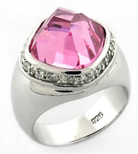 LOA641 - Rhodium 925 Sterling Silver Ring with AAA Grade CZ in Rose