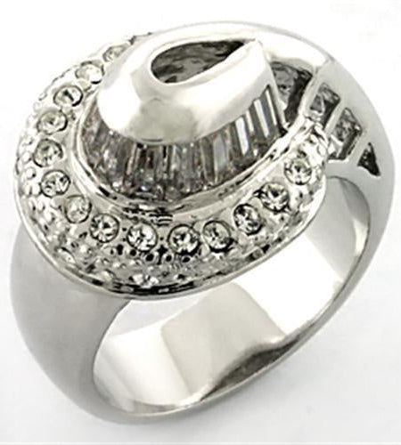 LOA672 - Rhodium Brass Ring with AAA Grade CZ in Clear