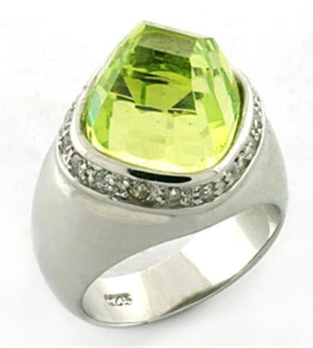 LOA640 - Rhodium 925 Sterling Silver Ring with AAA Grade CZ in Apple Green color