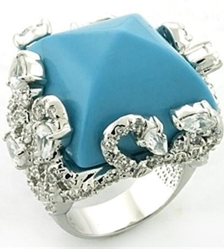 LOA683 - Rhodium Brass Ring with Synthetic Turquoise in Sea Blue